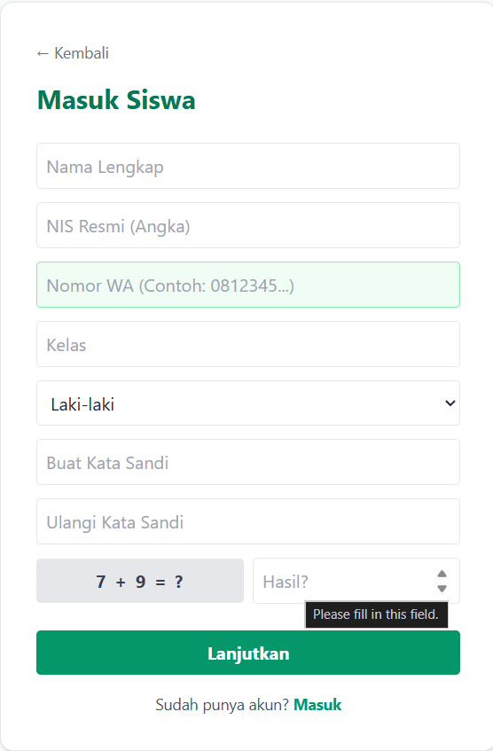 SPASI student sign-up form